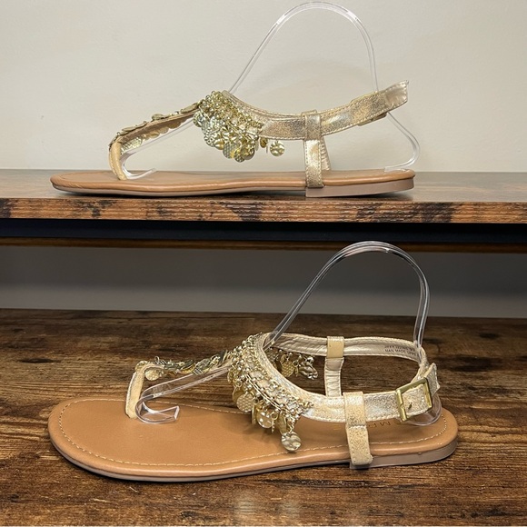 Rampage Jiffy Gold‎ Metal Charm Flat Sandal Thong Toe ankle strap Women's 9.5 - Picture 11 of 13